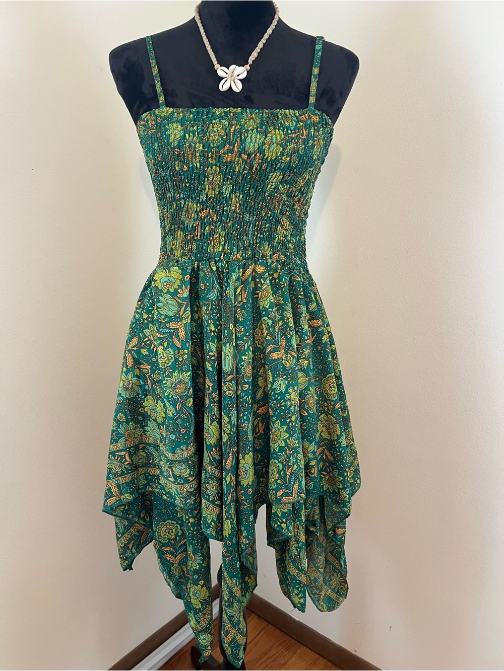 Green Floral Handkerchief-Hem Sundress (damaged)